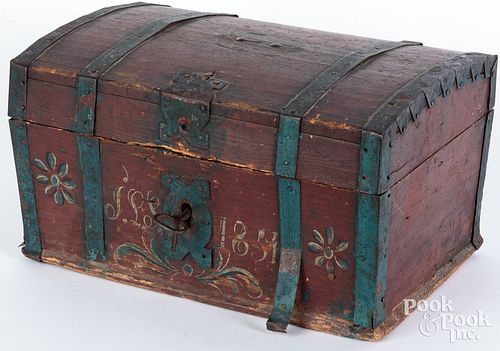 Scandinavian painted valuables box, dated 1851