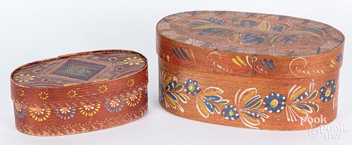 Two Scandinavian painted pine bentwood boxes