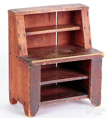 Miniature stained pine stepback cupboard, 19th c.