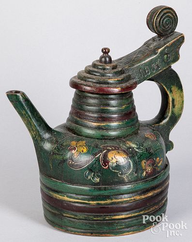 Scandinavian painted ale pitcher, dated 1851