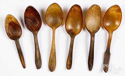 Six horn spoons, ca. 1900