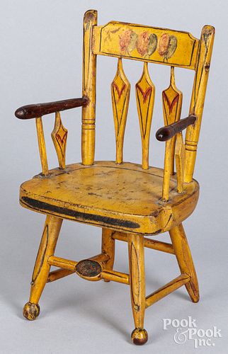 Miniature painted plank seat doll chair, 19th c.