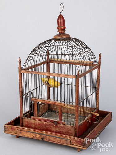 Painted pine and wire birdcage, 19th c.