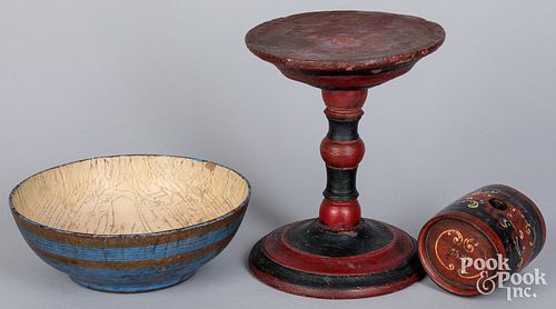 Three Scandinavian pieces of painted woodenware