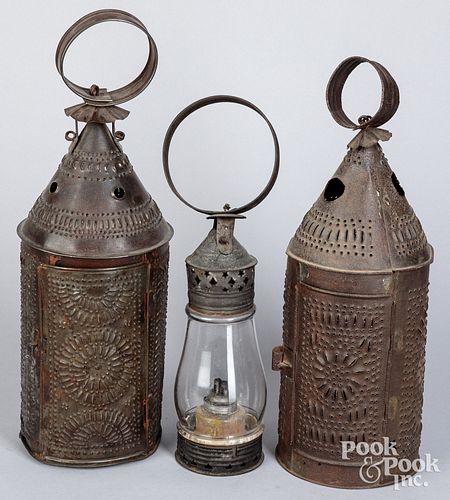 Three tin lanterns, 19th c.