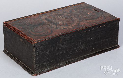 Scandinavian painted slide lid box, dated 1808