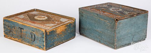 Two Scandinavain painted slide lid boxes