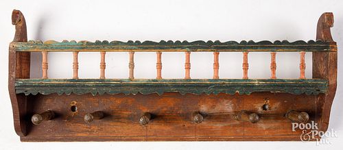 Scandinavian painted shelf/peg rack, 19th c.