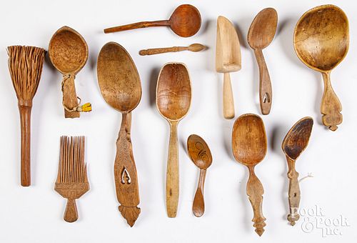 Group of Scandinavian wooden spoon and scoops