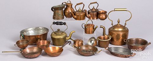 Miniature brass and copper cookware.