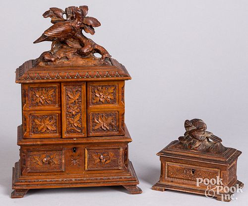Two carved Black Forest jewelry boxes, ca. 1900