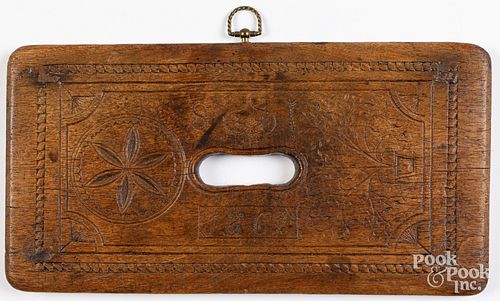 Scandinavian carved cutting board, dated 1862