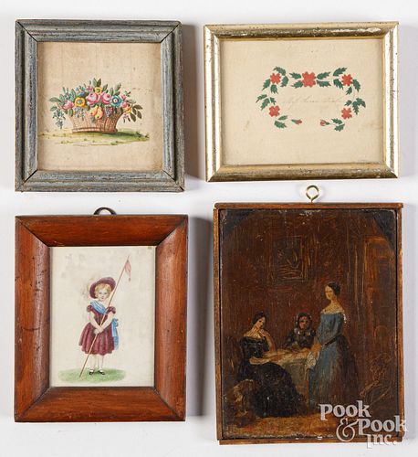 Four small framed artwork, 19th and 20th c.