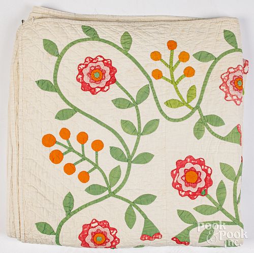 Two floral appliqué quilts, 19th c.