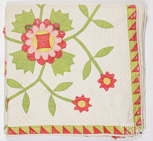 Two floral appliqué quilts, 19th c.