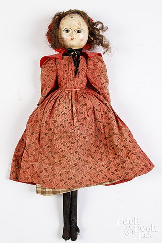 Early papier-mâché and wood Queen Anne doll