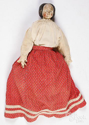 Carved wood head doll, 19th c.