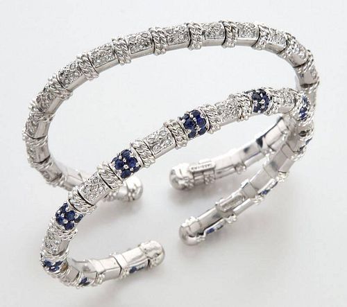(2) Cassis 18K gold, diamond, sapphire bracelets.