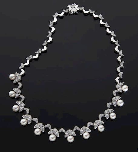 Asprey 18K gold, diamond and pearl necklace
