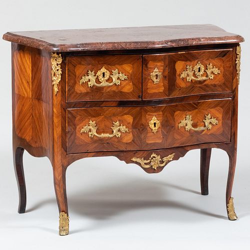 Louis XV Ormolu-Mounted Kingwood and Tulipwood Parquetry Commode