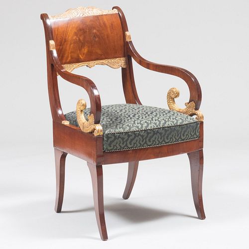 Russian Neoclassical Mahogany and Parcel-Gilt Armchair