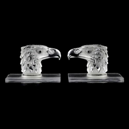 Pair of Vintage Lalique France "Tete D'Aigle" Clear and Frosted Bookends.