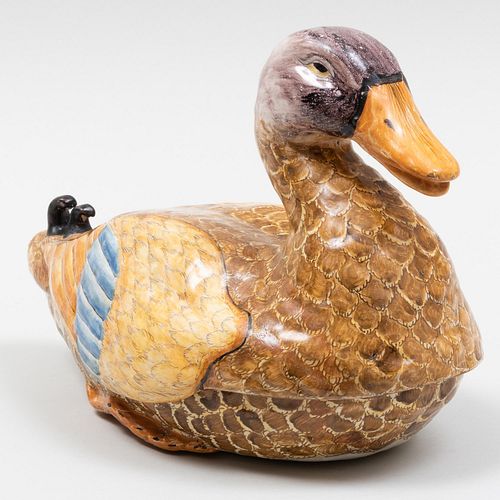 Continental Faience Duck Form Tureen and Cover