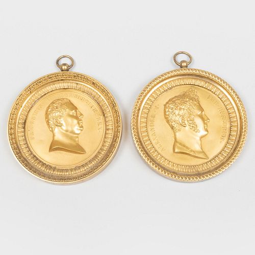 Pair of Galle Gilt-Bronze Portrait Medallions of Alexander I and Federick the Great of Prussia