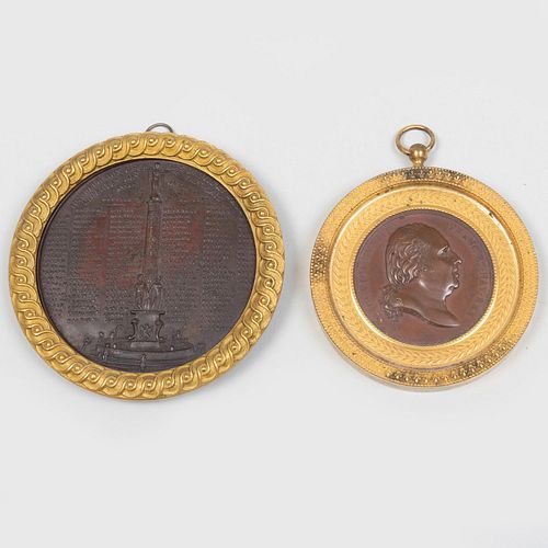 Two French Gilt-Bronze and Patinated Bronze Medallions
