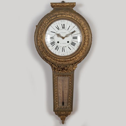 Napoleon III Gilt-Bronze Clock with Barometer, Signed Colard Ã  Paris