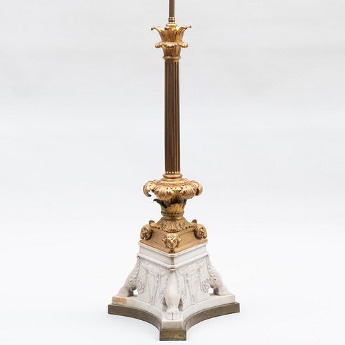 Italian Gilt-Bronze and Marble Columnar Lamp
