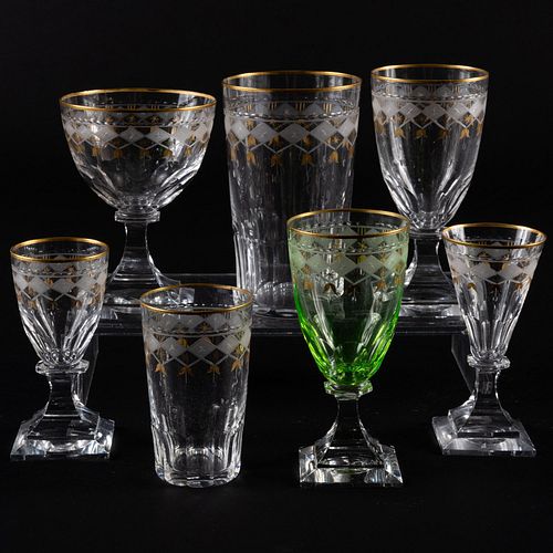 Continental Etched and Gilt Decorated Glass Stemware
