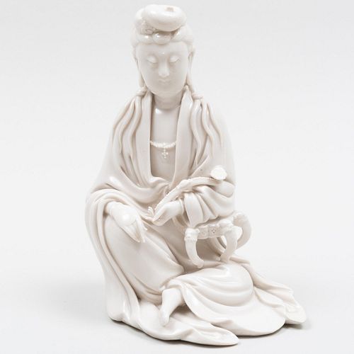 Chinese White Glazed Porcelain Figure of Seated Guanyin