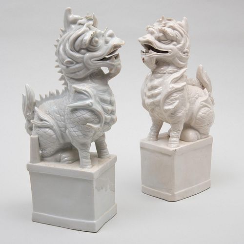 Pair of Chinese White Glazed Porcelain Qilin Joss Stick Holders