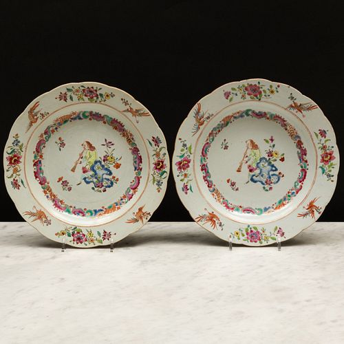 Chinese Export Famille Rose Porcelain 'Musician' Plates
