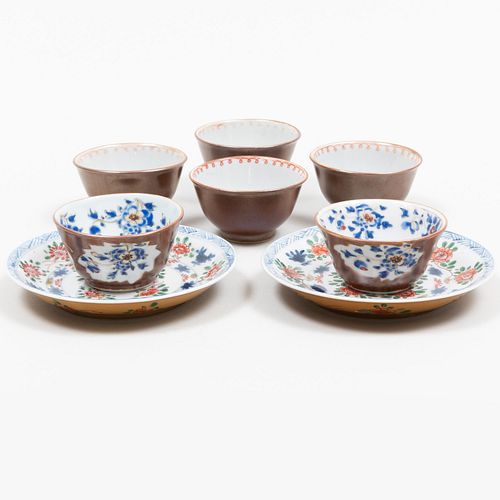 Group of Six CafÃ©-au-Lait Ground Teabowls and Two Saucers