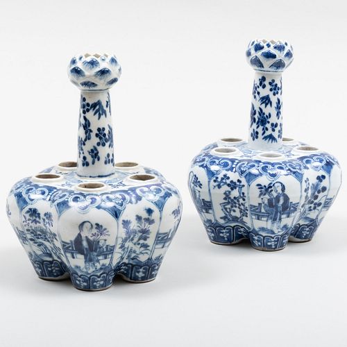 Pair of Chinese Blue and White Porcelain Tulip Vases