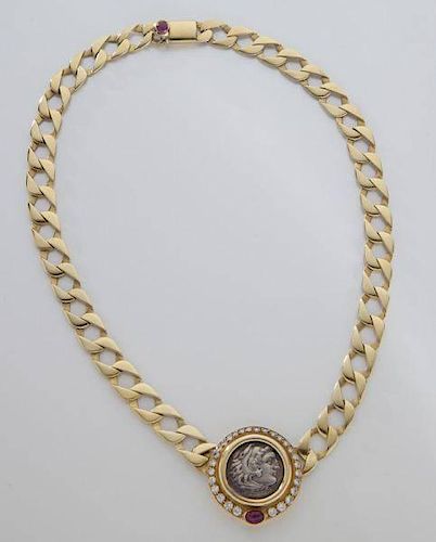 Bulgari 18K gold and coin pendant necklace