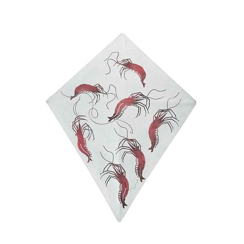 FRANCISCO TOLEDO, Camarones, papalote, Firmado, Esténcil y troquel sobre papel hecho a mano s/ tiraje, 71 x 57 cm