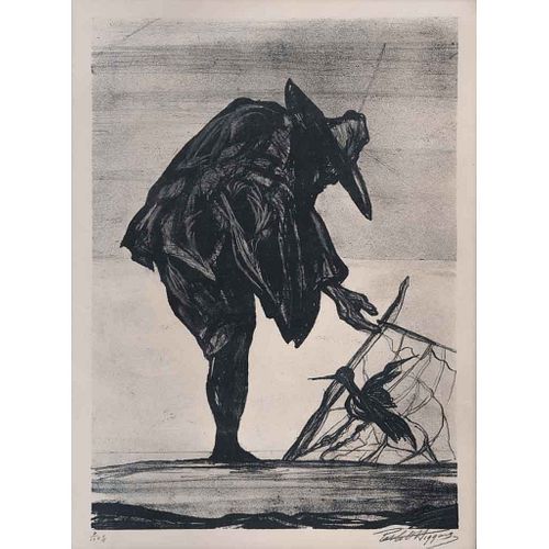 PABLO O'HIGGINS, El chichicuilotero, Firmada, Litografía 7 / 150  4 / 8, 47 x 34.5 cm medidas totales