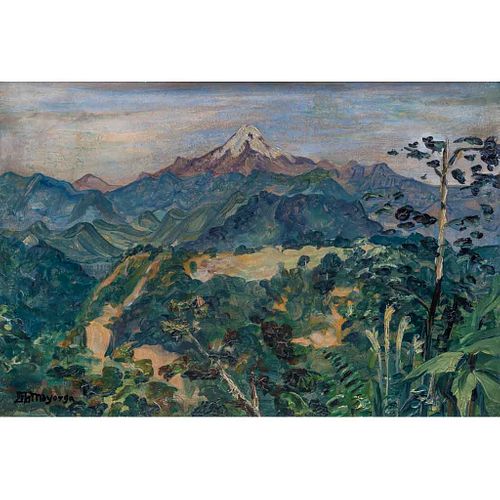 GUILLERMO GÓMEZ MAYORGA, El pico de Orizaba, ca. 1958, Firmado, Óleo sobre cartón, 24.5 x 37 cm, Con constancia