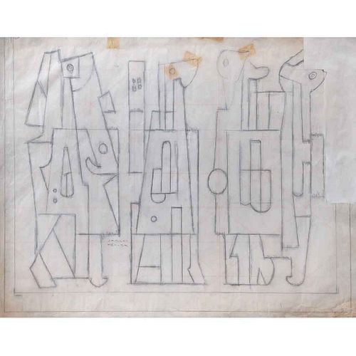CARLOS MÉRIDA, Boceto, Firmado, Lápiz de carboncillo sobre papel, 48 x 61 cm, Con constancia