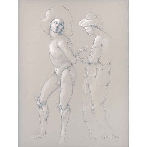 LEONOR FINI, Una pareja, Firmado, Tinta y gouache sobre papel, 41 x 32 cm
