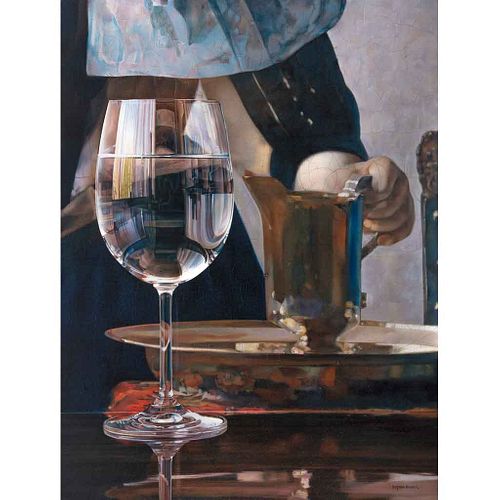 BENJAMÍN OROZCO LÓPEZ, Homenaje a Vermeer, Firmado, Óleo sobre tela, 120 x 90 cm, Con certificado