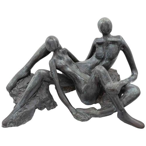 CAROL MILLER, Cipactonal y oxomoco, de la serie Los dioses de bronce, 1983, Firmada, Escultura en bronce, 51 x 83 x 54 cm