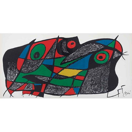 JOAN MIRÓ, Suiza, de la serie Miró escultor, 1975, Firmada en plancha, Litografía sin número de tiraje, 20 x 40 cm medidas totales