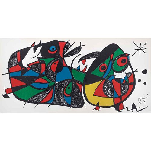 JOAN MIRÓ, Italia, de la serie Miró escultor, 1975, Firmada en plancha, Litografía sin número de tiraje, 20 x 40 cm medidas totales