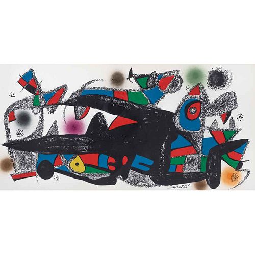 JOAN MIRÓ, Dinamarca, de la serie Miró escultor, 1975, Firmada en plancha, Litografía sin número de tiraje, 20 x 40 cm medidas totales