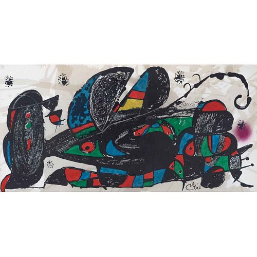 JOAN MIRÓ, Irán, de la serie Miró escultor, 1975, Firmada en plancha, Litografía sin número de tiraje, 20 x 40 cm medidas totales