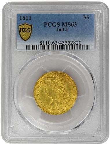 1811 $5 Tall 5 Capped Bust Large Bust PCGS MS63